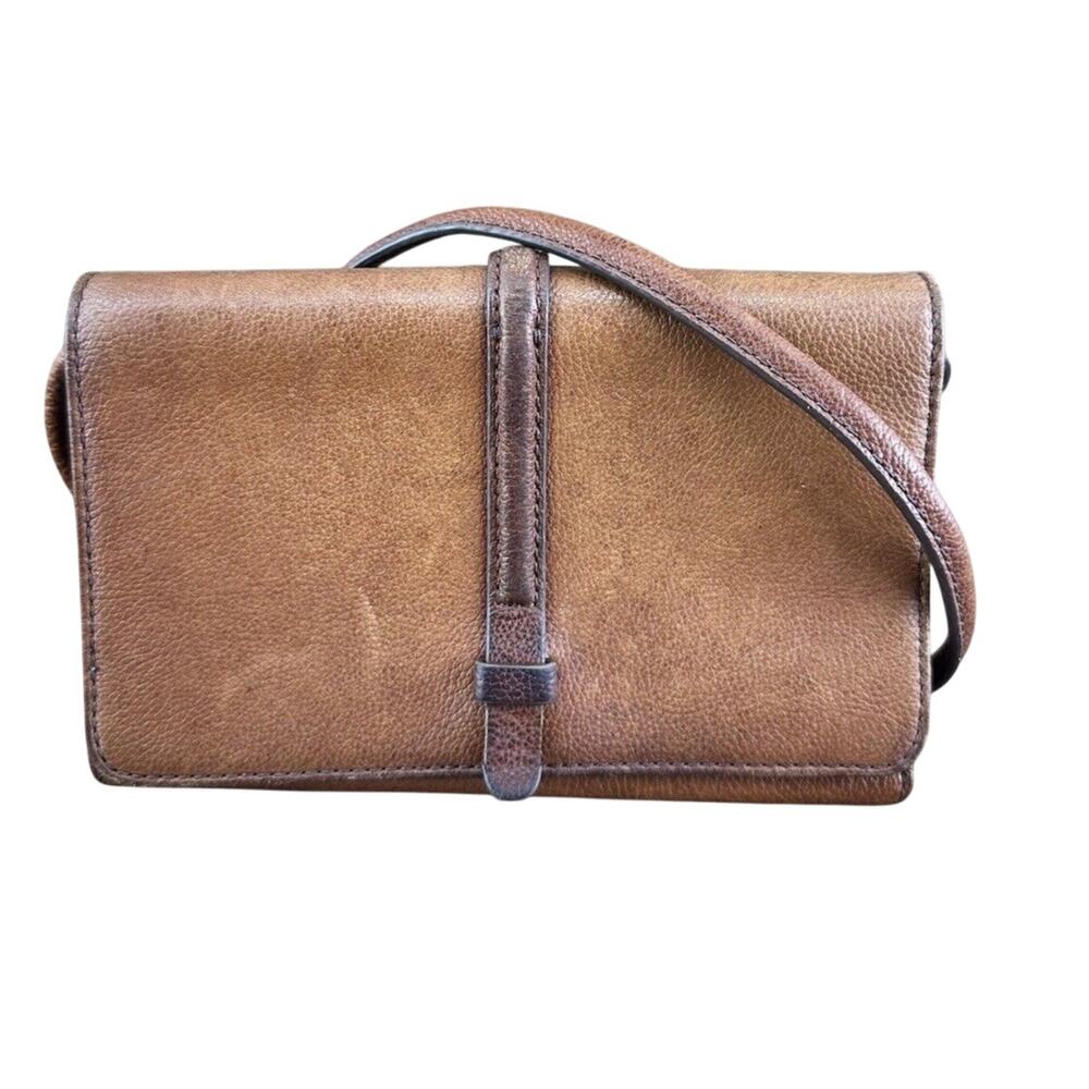 FOSSIL Carmel Brown Leather Crossbody Distressed GUC Square Organizer Bag